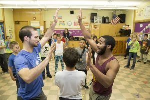 The dance troupe Pilobulus worked with students at Wright Elementary School.