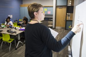 Jaclyn Dehner teaches a HiSET class at Findley Elementary School.