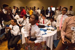 African American students in a meeting room